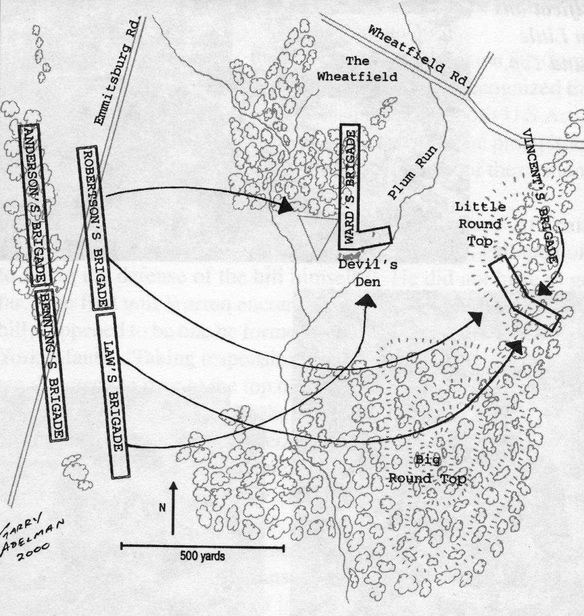Map showing the approach of the Confederates