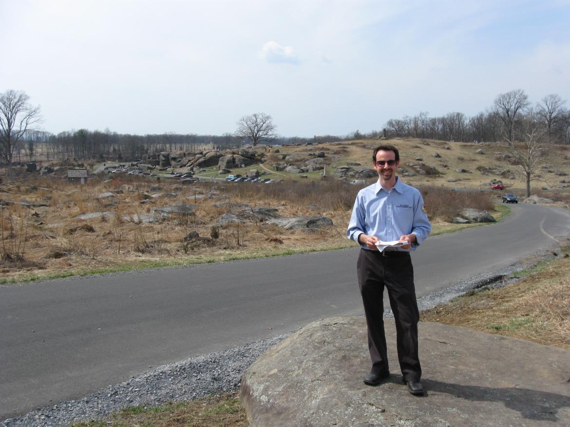 Garry Adelman at the foot of Little Round Top