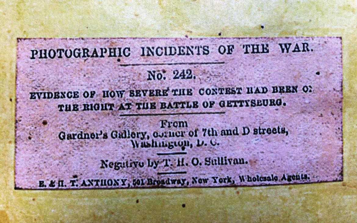 Back of 'Evidence of How Severe The Contest Had Been On The Right at The Battle of Gettysburg' stereo card