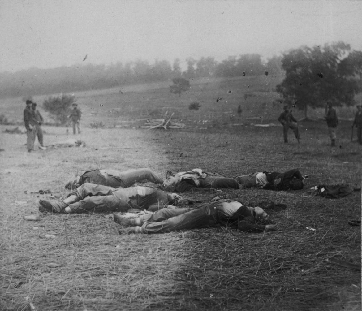 Glass plate of 'Federal Dead on the Field of Battle of First day, Gettysburg, Pennsylvania.'