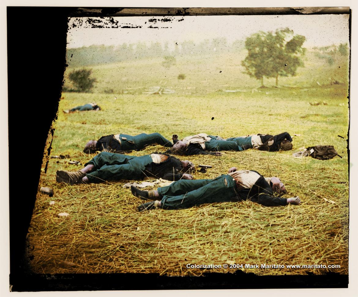 Colorized 'Gettysburg, Pa. Bodies of Federal Soldiers, Killed on July 1, Near the McPherson Woods'