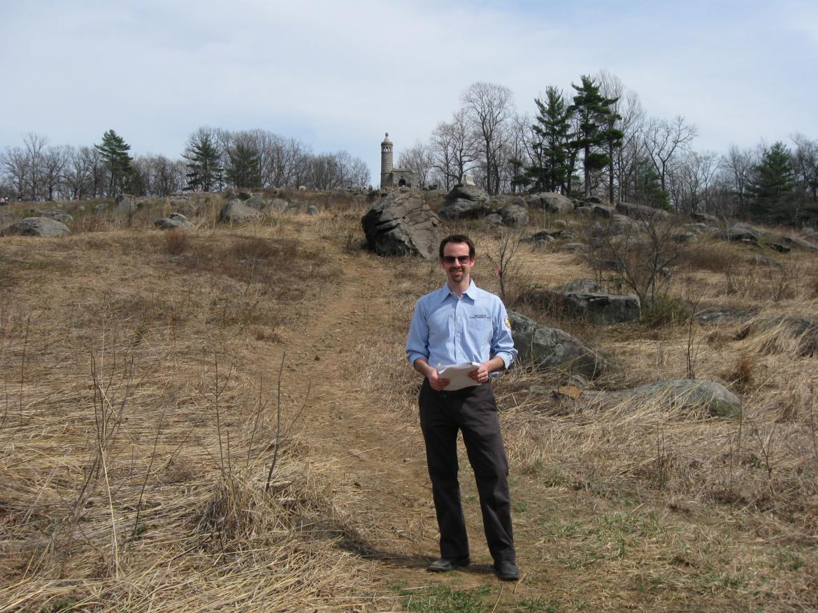 Garry Adelman on the side of Little Round Top
