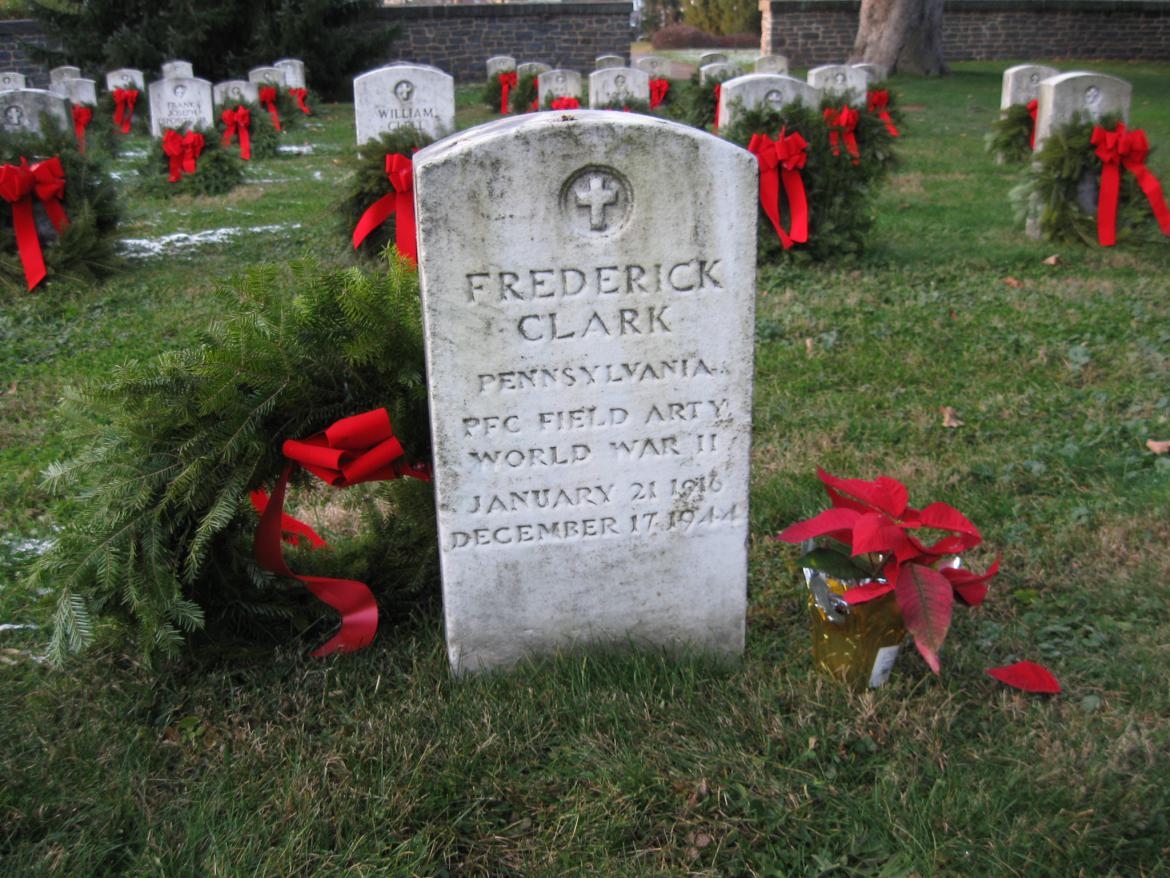 Close-up of PFC Clarkâ€™s headstone